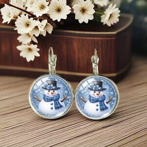 Snowman Glass Button Earrings